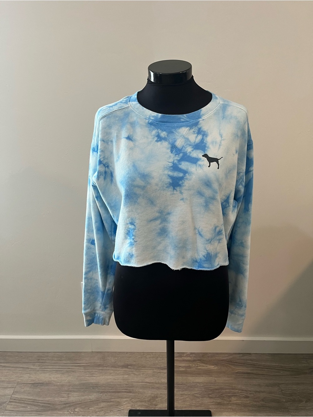 PINK Tie-Dye Blue Cropped Sweater